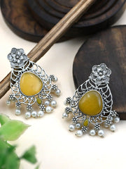 Monalisa Pearl Silver-Plated Oxidized Stud Earrings for Ethnic Wear | Dynamic Jewelove