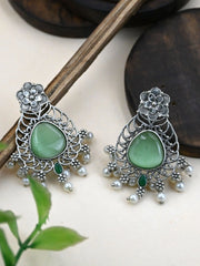 Monalisa Pearl Silver-Plated Oxidized Stud Earrings for Ethnic Wear | Dynamic Jewelove