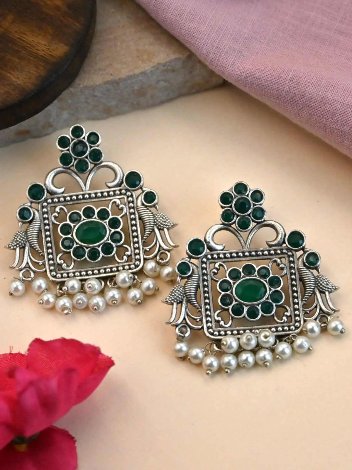 Festive Silver Replica Earrings with Intricate Design for Ethnic Wear | Dynamic Jewelove