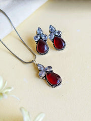 Oxidised Lightweight Monalisa Chain Pendant Set with Studs | Dynamic Jewelove