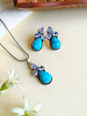 Oxidised Lightweight Monalisa Chain Pendant Set with Studs | Dynamic Jewelove
