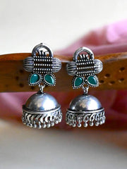 Traditional Oxidised Silver Jhumka Earrings with Intricate Details | Dynamic Jewelove