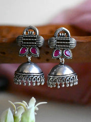 Traditional Oxidised Silver Jhumka Earrings with Intricate Details | Dynamic Jewelove