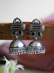 Traditional Oxidised Silver Jhumka Earrings with Intricate Details | Dynamic Jewelove