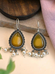 Oxidised Silver Pan-Shaped Monalisa Pearl Hook Earrings | Dynamic Jewelove