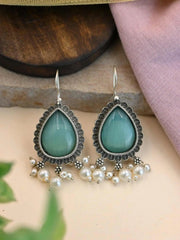 Oxidised Silver Pan-Shaped Monalisa Pearl Hook Earrings | Dynamic Jewelove