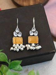 Trendy German Silver Hook Earrings with Elegant Pearl Drops | Dynamic Jewelove