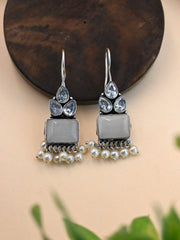 Trendy German Silver Hook Earrings with Elegant Pearl Drops | Dynamic Jewelove