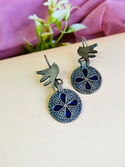 Silver Replica Enamel Hand-Painted Bird Hook Earrings | Dynamic Jewelove