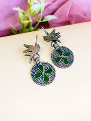 Silver Replica Enamel Hand-Painted Bird Hook Earrings | Dynamic Jewelove