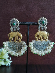 Royal Two-Tone Elephant Pearl Dangler Earrings for Festive Glam | Dynamic Jewelove