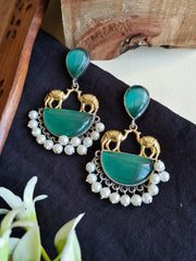 Timeless Two-Tone Monalisa & Pearl Camel Dangler Earrings | Dynamic Jewelove