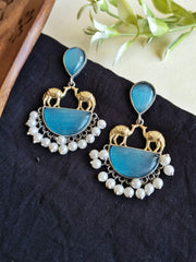 Timeless Two-Tone Monalisa & Pearl Camel Dangler Earrings | Dynamic Jewelove