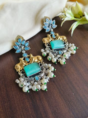 Two-Tone Nandi Dangler Earrings with Monalisa & Pearl Drops | Dynamic Jewelove