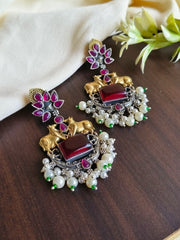 Two-Tone Nandi Dangler Earrings with Monalisa & Pearl Drops | Dynamic Jewelove