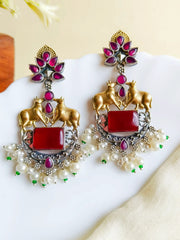 Two-Tone Nandi Dangler Earrings with Monalisa & Pearl Drops | Dynamic Jewelove