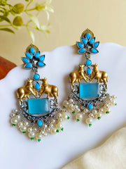 Two-Tone Nandi Dangler Earrings with Monalisa & Pearl Drops | Dynamic Jewelove