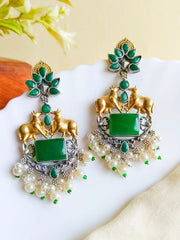 Two-Tone Nandi Dangler Earrings with Monalisa & Pearl Drops | Dynamic Jewelove