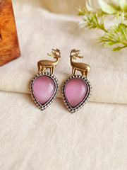 Silver and Golden Tone Monalisa Deer Stud Earrings for Unique Style | Dynamic Jewelove