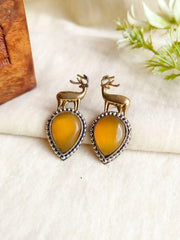 Silver and Golden Tone Monalisa Deer Stud Earrings for Unique Style | Dynamic Jewelove