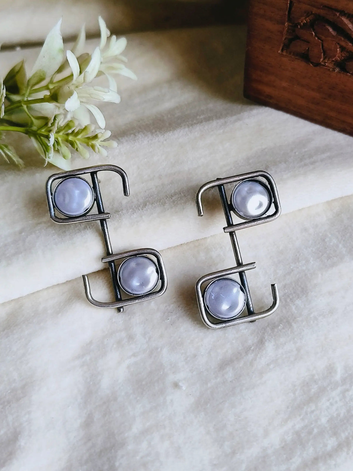 Handcrafted Silver-Tone Pearl Stud Earrings – Elegant & Casual Chic | Dynamic Jewelove