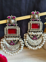 Silver Look-Alike Monalisa & Pearl Dangler Earrings – Ethnic Elegance! | Dynamic Jewelove