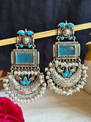 Silver Look-Alike Monalisa & Pearl Dangler Earrings – Ethnic Elegance! | Dynamic Jewelove