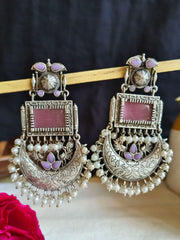 Silver Look-Alike Monalisa & Pearl Dangler Earrings – Ethnic Elegance! | Dynamic Jewelove