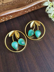 Elegant Gold-Plated Leaf Monalisa Stud Earrings – Timeless Beauty! | Dynamic Jewelove