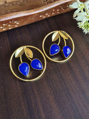 Elegant Gold-Plated Leaf Monalisa Stud Earrings – Timeless Beauty! | Dynamic Jewelove