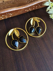 Elegant Gold-Plated Leaf Monalisa Stud Earrings – Timeless Beauty! | Dynamic Jewelove