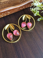 Elegant Gold-Plated Leaf Monalisa Stud Earrings – Timeless Beauty! | Dynamic Jewelove