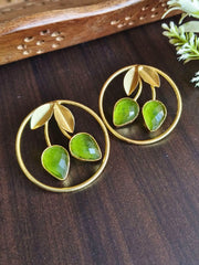 Elegant Gold-Plated Leaf Monalisa Stud Earrings – Timeless Beauty! | Dynamic Jewelove