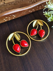 Elegant Gold-Plated Leaf Monalisa Stud Earrings – Timeless Beauty! | Dynamic Jewelove