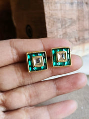 Elegant Gold-Plated Kundan Square Stud Earrings for Every Occasion | Dynamic Jewelove