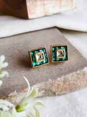 Elegant Gold-Plated Kundan Square Stud Earrings for Every Occasion | Dynamic Jewelove