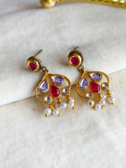 Gold-Plated Kundan & Polki Dangler Earrings for Daily Wear | Dynamic Jewelove