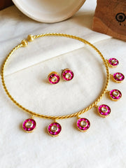 Handcrafted Gold-Plated Kundan Hasli Set with Stud Earrings | Dynamic Jewelove