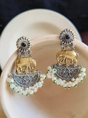 Royal Two-Tone Elephant Pearl Dangler Earrings for Festive Glam | Dynamic Jewelove