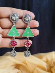 Trendy Silver-Tone Hand-Painted Enamel Dangler Earrings – 4-Line Charm | Dynamic Jewelove