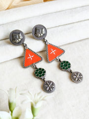 Trendy Silver-Tone Hand-Painted Enamel Dangler Earrings – 4-Line Charm | Dynamic Jewelove