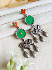 Silver Look-Alike Meenakari Hand-Painted Dangler Earrings – Festive Elegance | Dynamic Jewelove