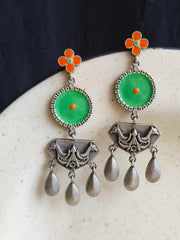 Silver Look-Alike Meenakari Hand-Painted Dangler Earrings – Festive Elegance | Dynamic Jewelove