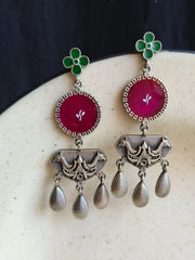 Silver Look-Alike Meenakari Hand-Painted Dangler Earrings – Festive Elegance | Dynamic Jewelove