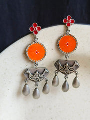 Silver Look-Alike Meenakari Hand-Painted Dangler Earrings – Festive Elegance | Dynamic Jewelove