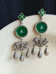 Silver Look-Alike Meenakari Hand-Painted Dangler Earrings – Festive Elegance | Dynamic Jewelove