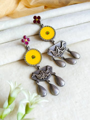 Silver Look-Alike Meenakari Hand-Painted Dangler Earrings – Festive Elegance | Dynamic Jewelove