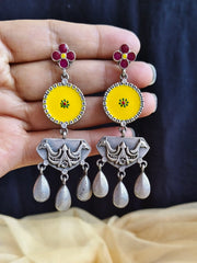 Silver Look-Alike Meenakari Hand-Painted Dangler Earrings – Festive Elegance | Dynamic Jewelove