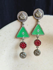 Trendy Silver-Tone Hand-Painted Enamel Dangler Earrings – 4-Line Charm | Dynamic Jewelove