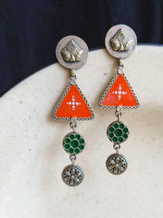 Trendy Silver-Tone Hand-Painted Enamel Dangler Earrings – 4-Line Charm | Dynamic Jewelove